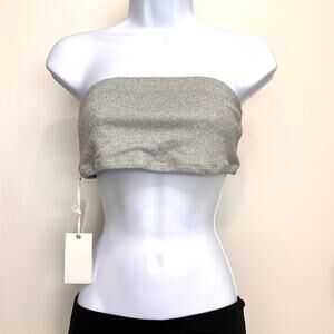 Good American Silver Sparkle Better Band Swim Bandeau Bikini Top Sz Lg Shimmer